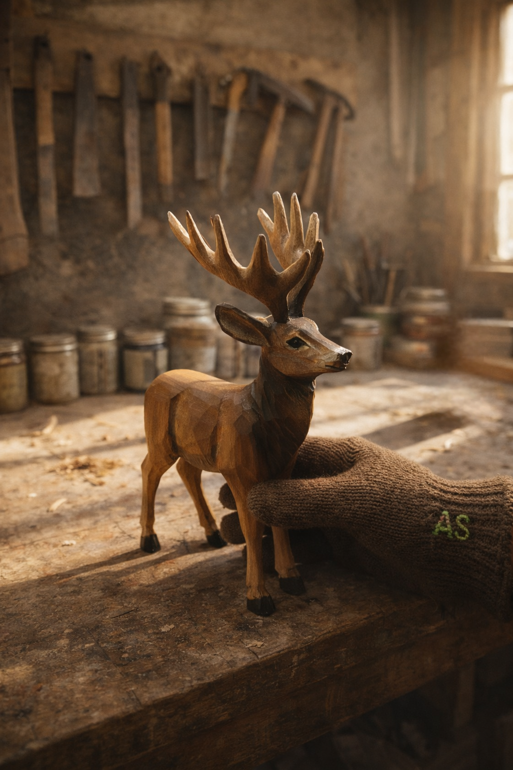 Cerf en bois sculpté